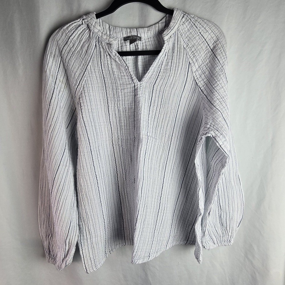Falls Creek Striped Cotton Gauze Muslin Shirt Womens Medium White Coastal Resort